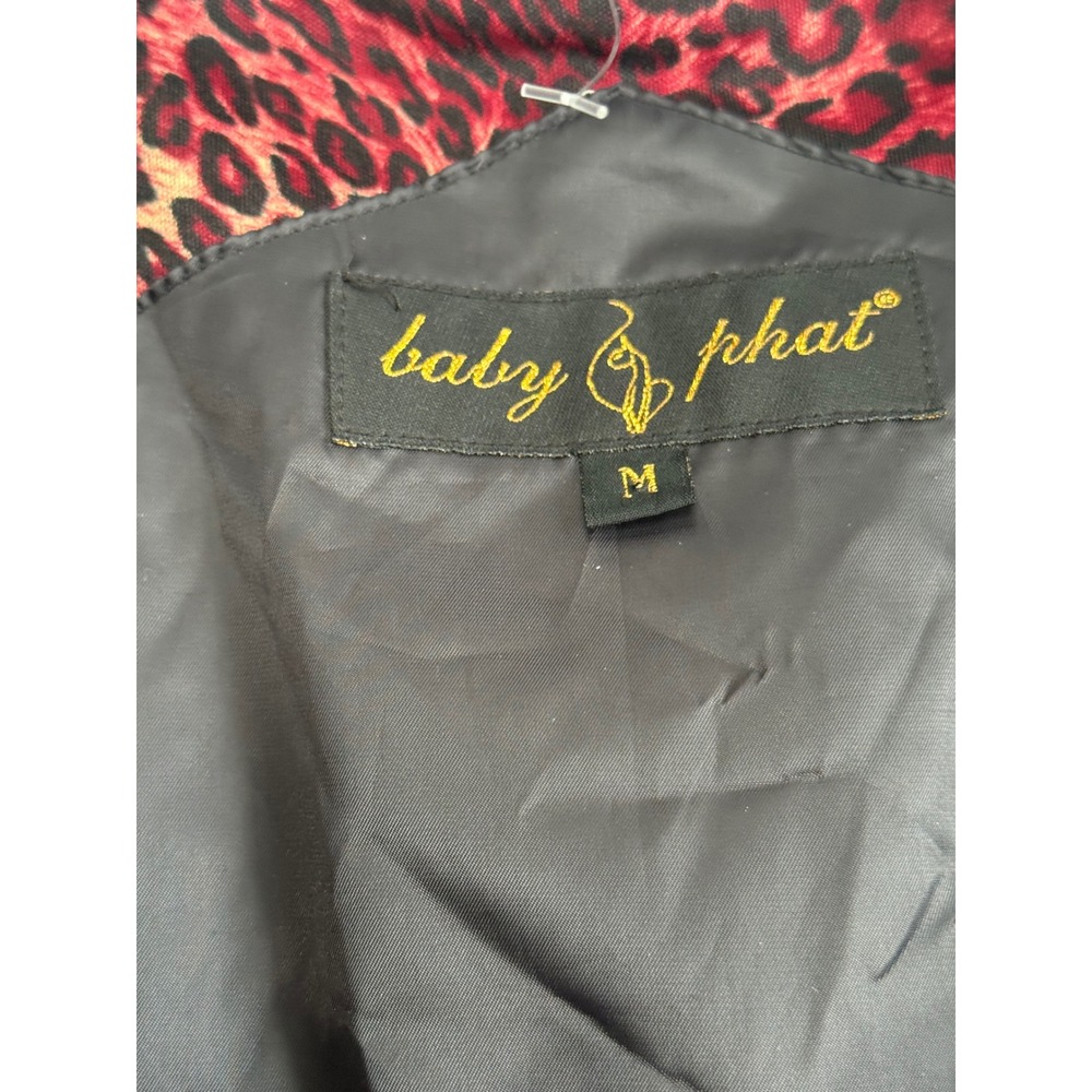 Baby‎ Phat Black Trench Coat Gold Logo Buttons Red Leopard Lining Y2K Womens Med - Picture 3 of 7